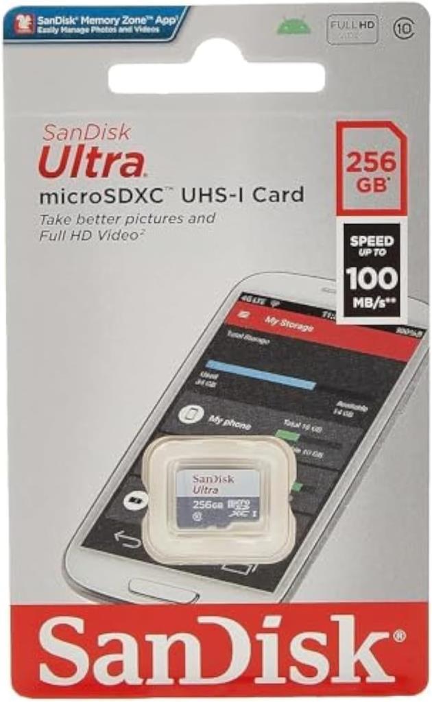 SanDisk 256GB Ultra Lite MicroSDXC 100 MB, Beyaz/Gri - Outlet