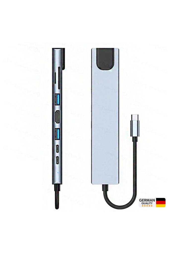 Shaza 8 in 1 USB Type-C Hdmi USB Ethernet PD Girişli Hub Port Adaptör Outlet