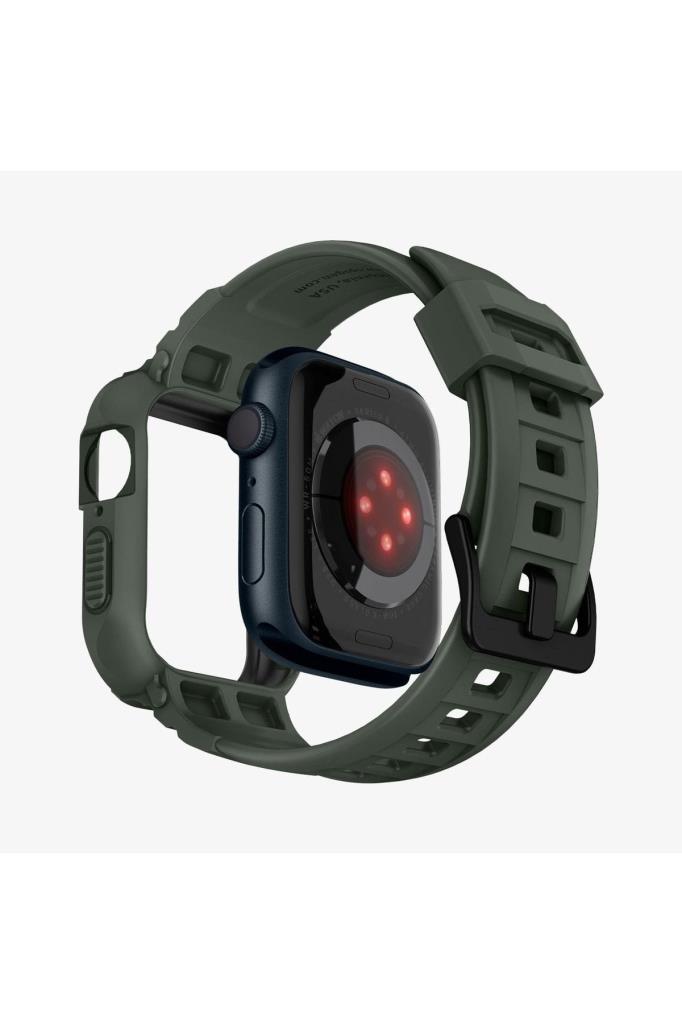 Apple Watch Seri (45mm / 44mm) Kılıf, Spigen Rugged Armor Pro Military Green Outlet