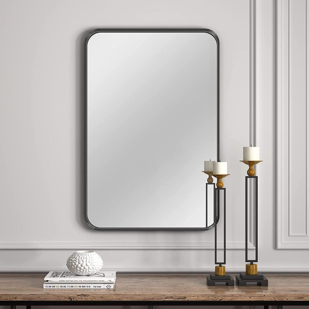 SNUGACE Siyah Metal Çerçeveli Dikdörtgen Duvara Monte Banyo Makyaj Aynası, 20 × 28 İnç. - OUTLET