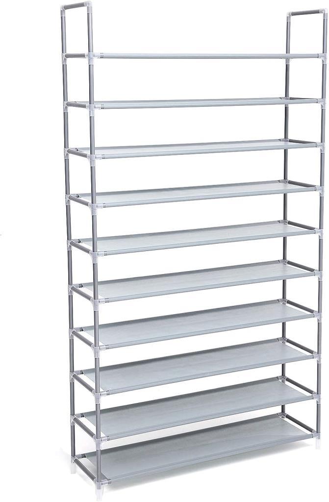Songmics 10 Katlı Ayakkabı Rafı, 100x29x175 CM, Gri, LSR10G