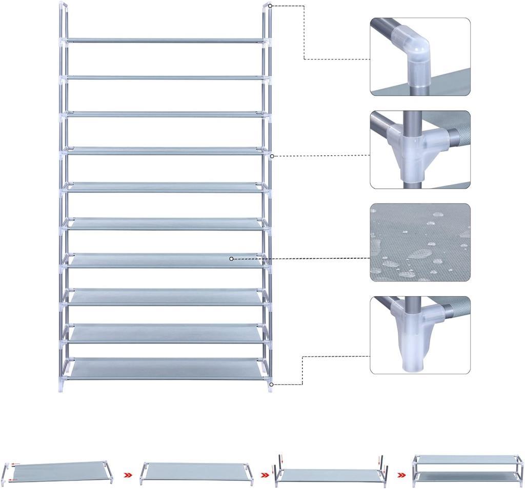 Songmics 10 Katlı Ayakkabı Rafı, 100x29x175 CM, Gri, LSR10G