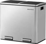 SONGMICS 2 Bölmeli Atık Ayırma Sistemli Pedallı Çöp Kovası, Atık Kovası, Mutfak İçin, 2 x 24 L, Yumuşak Kapanmalı, Plastik İç Kova, Pedallı ve Kulplu, Gümüş Rengi, Ltb48Nl