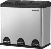 Songmics 54 Litre Pedallı Mutfak Çöp Kovası, 3 Bölmeli, İç Kovalar, Atık Ayırma İçin 6 Etiket, Atık Ayırma Sistemi, Gümüş-Siyah Ltb54L Outlet