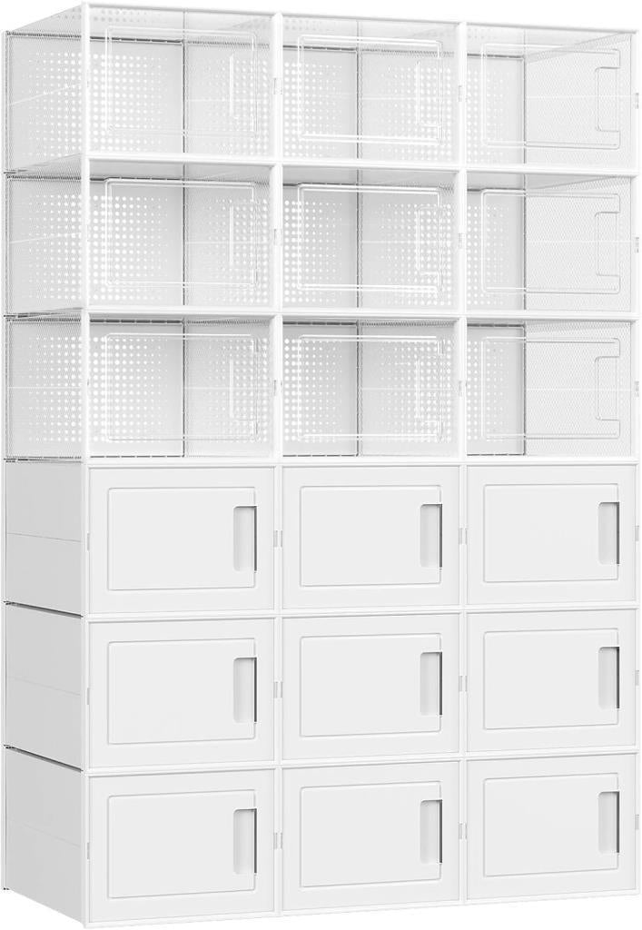 SONGMICS Ayakkabı Kutuları, 18'li Set, Plastik Kutular, Spor Ayakkabılar için, 44 Bedene Kadar Ayakkabılar için, 9 Şeffaf Kutu ve 9 Beyaz Kutu LSP009W01