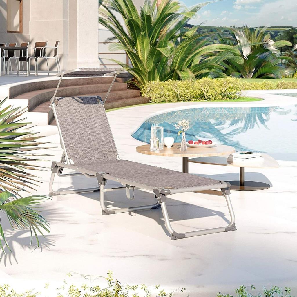 Songmics GCB19 55x193x31 cm Gölgelikli Katlanabilir Şezlong - TEŞHİR
