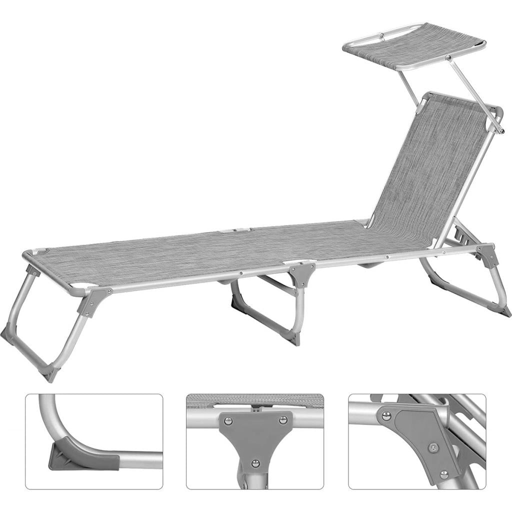Songmics GCB19 55x193x31 cm Gölgelikli Katlanabilir Şezlong - TEŞHİR