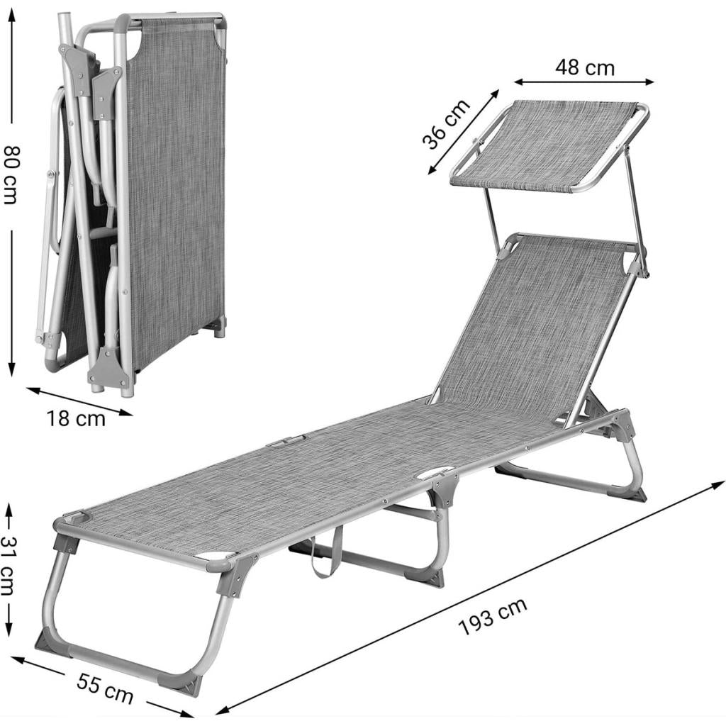 Songmics GCB19 55x193x31 cm Gölgelikli Katlanabilir Şezlong - TEŞHİR