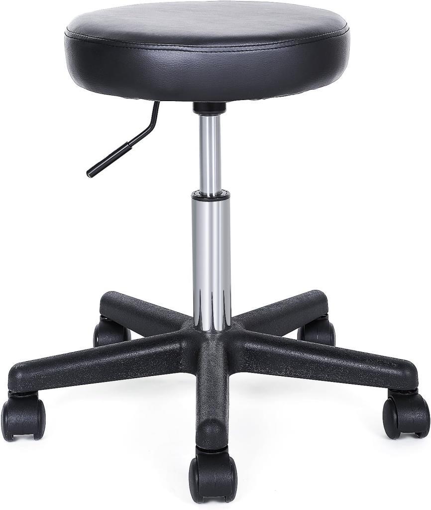 SONGMICS Döner Tabure, Tekerlekli, Yüksekliği Ayarlanabilir Tekerlekli Tabure, 46-58 cm Suni Deri Kaplı Çalışma Taburesi, Siyah Ljb61B