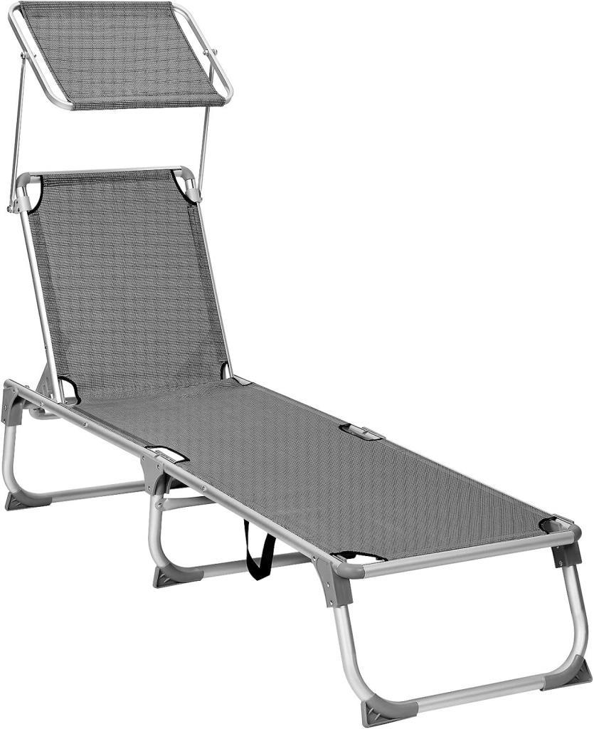 Songmics GCB19 55x193x31 cm Foldable Sun Lounger with Canopy - OUTLET