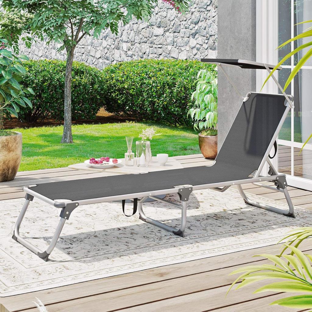 Songmics GCB19 55x193x31 cm Foldable Sun Lounger with Canopy - OUTLET
