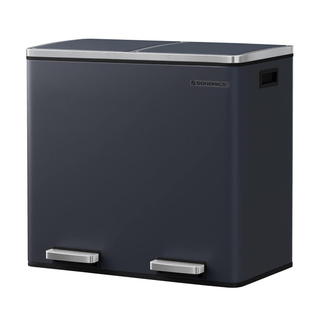 SONGMICS Ltb48Gs Mutfak İçin 2 Bölmeli Pedallı Çöp Kutusu 2 x 24L Yumuşak Kapanış Plastik İç Kovalı Çöp Kutusu, Ayak Pedallı ve Taşıma Saplı