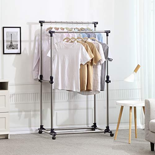 Çift Çubuklu Giysi Askısı, Tekerlekli Giysi Askısı, Mavi ULLR03B - OUTLET