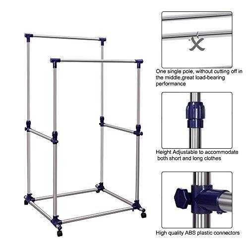 Çift Çubuklu Giysi Askısı, Tekerlekli Giysi Askısı, Mavi ULLR03B - OUTLET