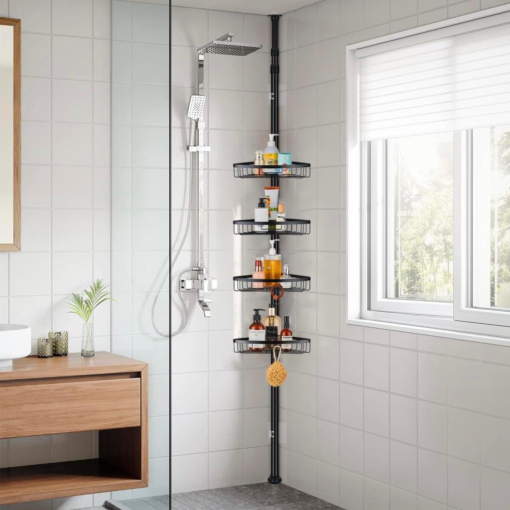 SONGMICS 4 Katlı Ayarlanabilir Duş/Banyo Köşe Rafı, Siyah - OUTLET