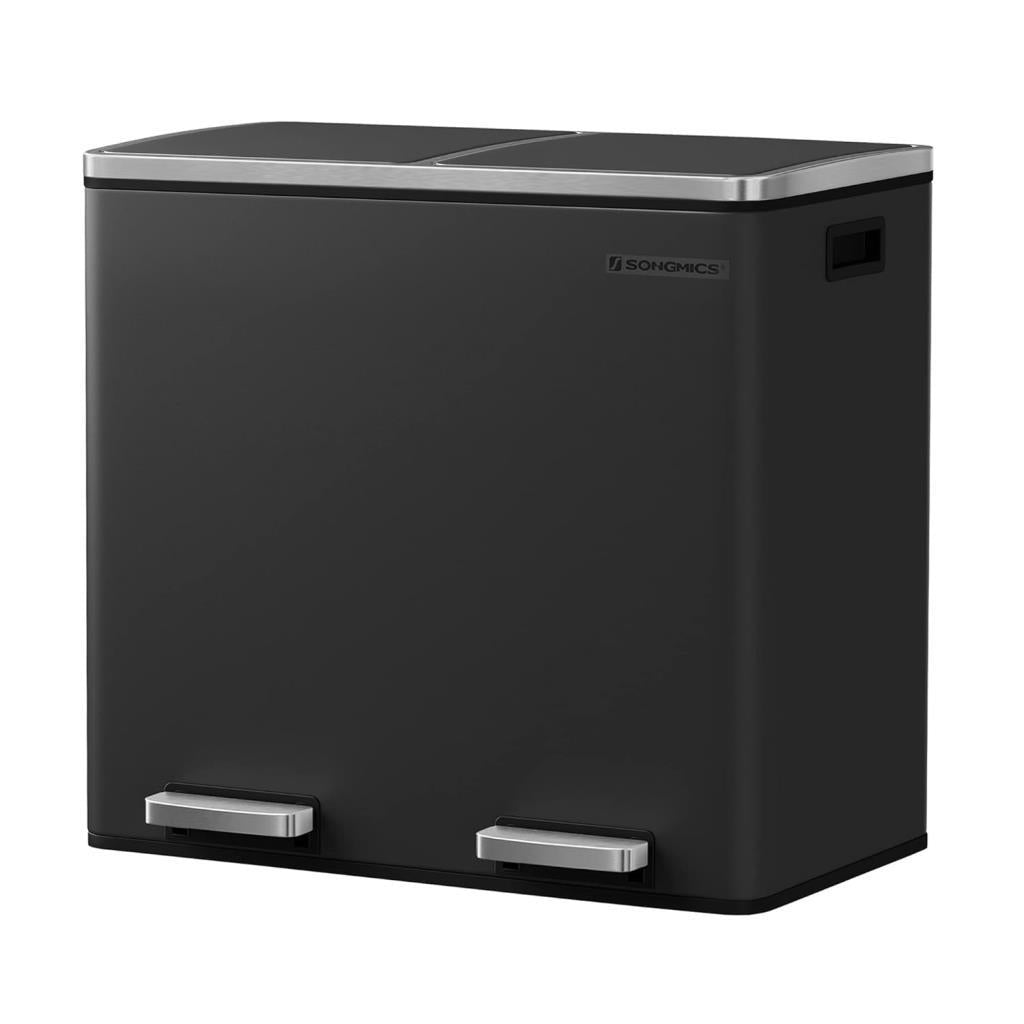 SONGMICS 2 Bölmeli Atık Ayırma Sistemli Pedallı Çöp Kovası, Atık Kovası, Mutfak İçin, 2 x 24 L, Yumuşak Kapanmalı, Plastik İç Kova, Pedallı ve Kulplu, Siyah, Ltb48Bk Outlet