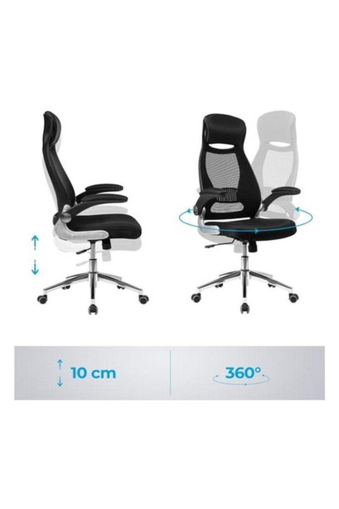 Songmics Ofis Koltuğu, Döner Sandalye, Yönetici Koltuğu, Başlıklı Ofis Döner Koltuğu, Katlanabilir Kolçaklar, Sallanma Fonksiyonu, Siyah Obn86Bk, 64 X 54 X (113-123) Cm Teşhir