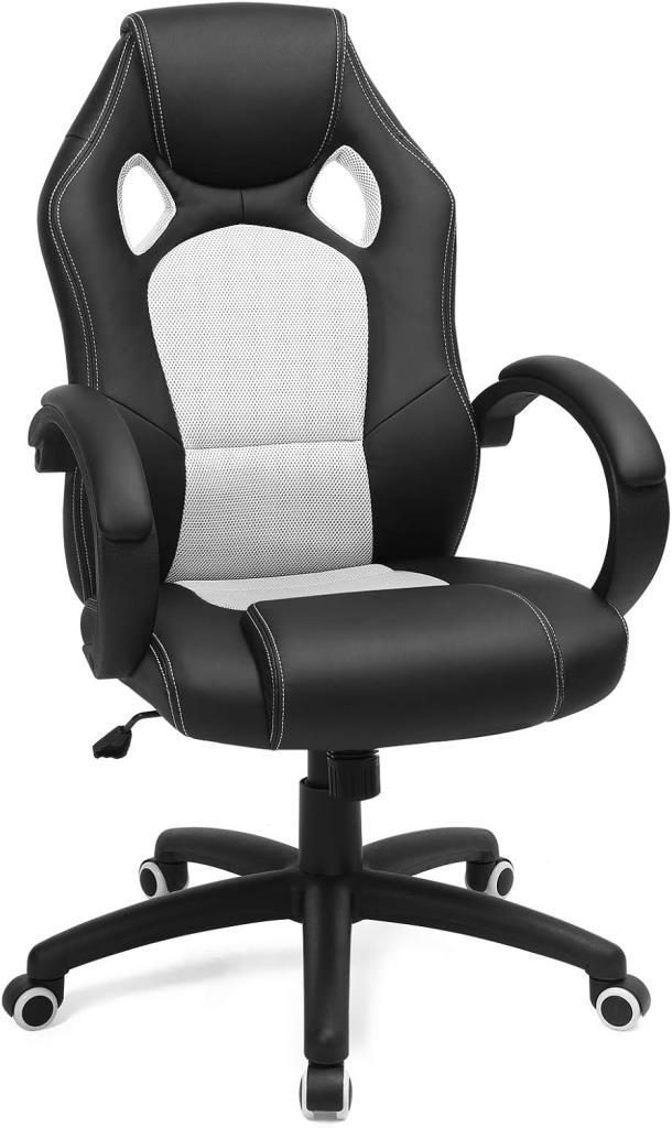 SONGMICS OBG56BW Yarış Tipi Oyuncu Koltuğu, Ofis ve Yönetici Koltuğu, Döner Sandalye, Beyaz - Outlet