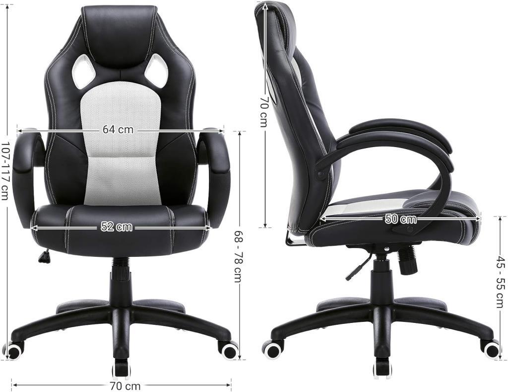 SONGMICS OBG56BW Yarış Tipi Oyuncu Koltuğu, Ofis ve Yönetici Koltuğu, Döner Sandalye, Beyaz - Outlet