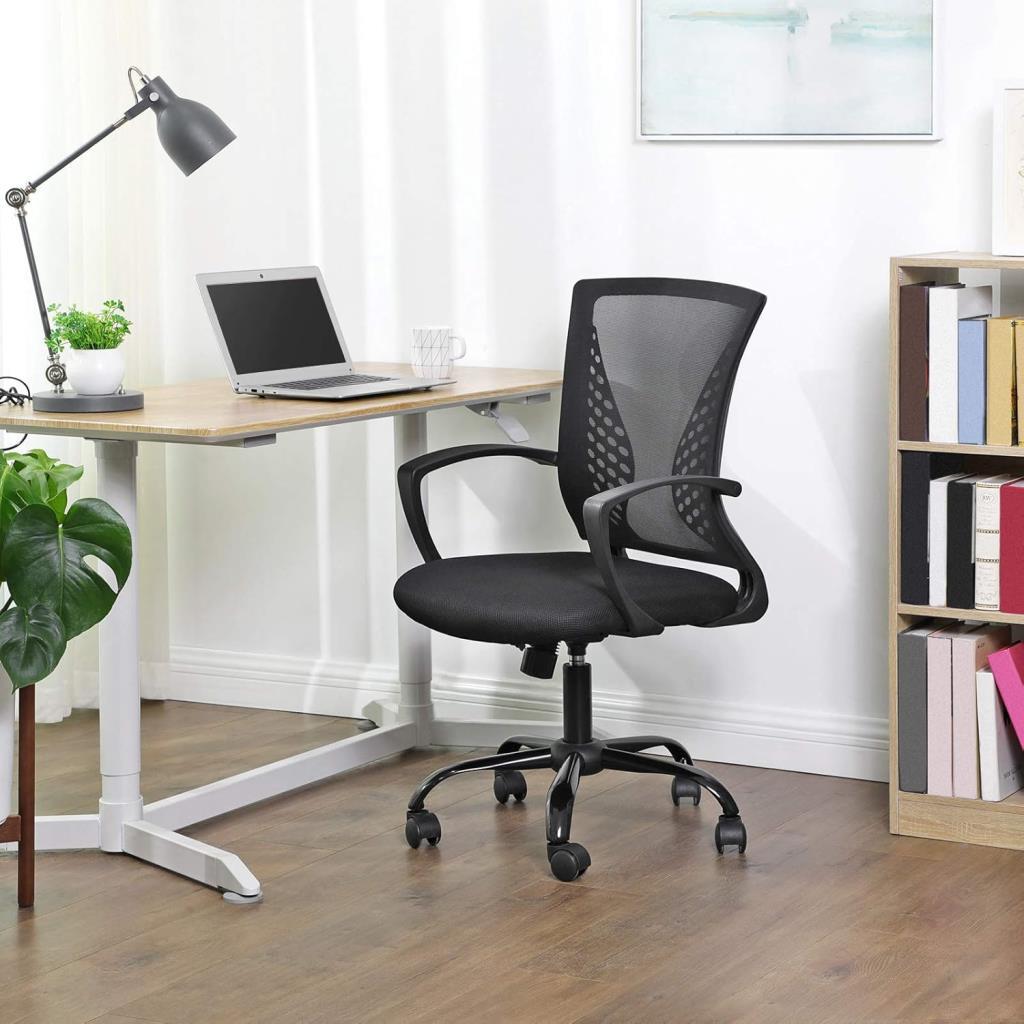 SONGMICS Ofis Sandalyesi, 360 Döner Sandalye, Sallanma Fonksiyonlu, Nefes Alabilir, Ofis, Çalışma Odası, 120 Kg'A Kadar Taşıyabilir, Siyah, Obn22Bk - Outlet