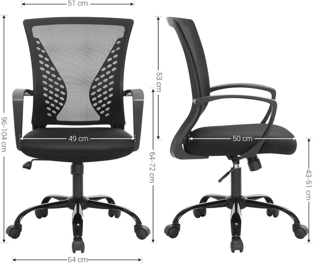 SONGMICS Ofis Sandalyesi, 360 Döner Sandalye, Sallanma Fonksiyonlu, Nefes Alabilir, Ofis, Çalışma Odası, 120 Kg'A Kadar Taşıyabilir, Siyah, Obn22Bk - Outlet