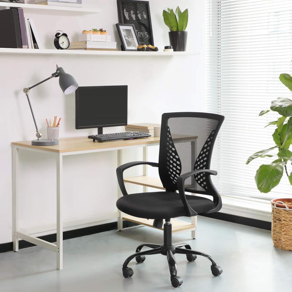 SONGMICS Ofis Sandalyesi, 360 Döner Sandalye, Sallanma Fonksiyonlu, Nefes Alabilir, Ofis, Çalışma Odası, 120 Kg'A Kadar Taşıyabilir, Siyah, Obn22Bk - Outlet