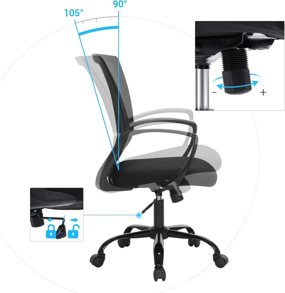 SONGMICS Ofis Sandalyesi, 360 Döner Sandalye, Sallanma Fonksiyonlu, Nefes Alabilir, Ofis, Çalışma Odası, 120 Kg'A Kadar Taşıyabilir, Siyah, Obn22Bk - Outlet