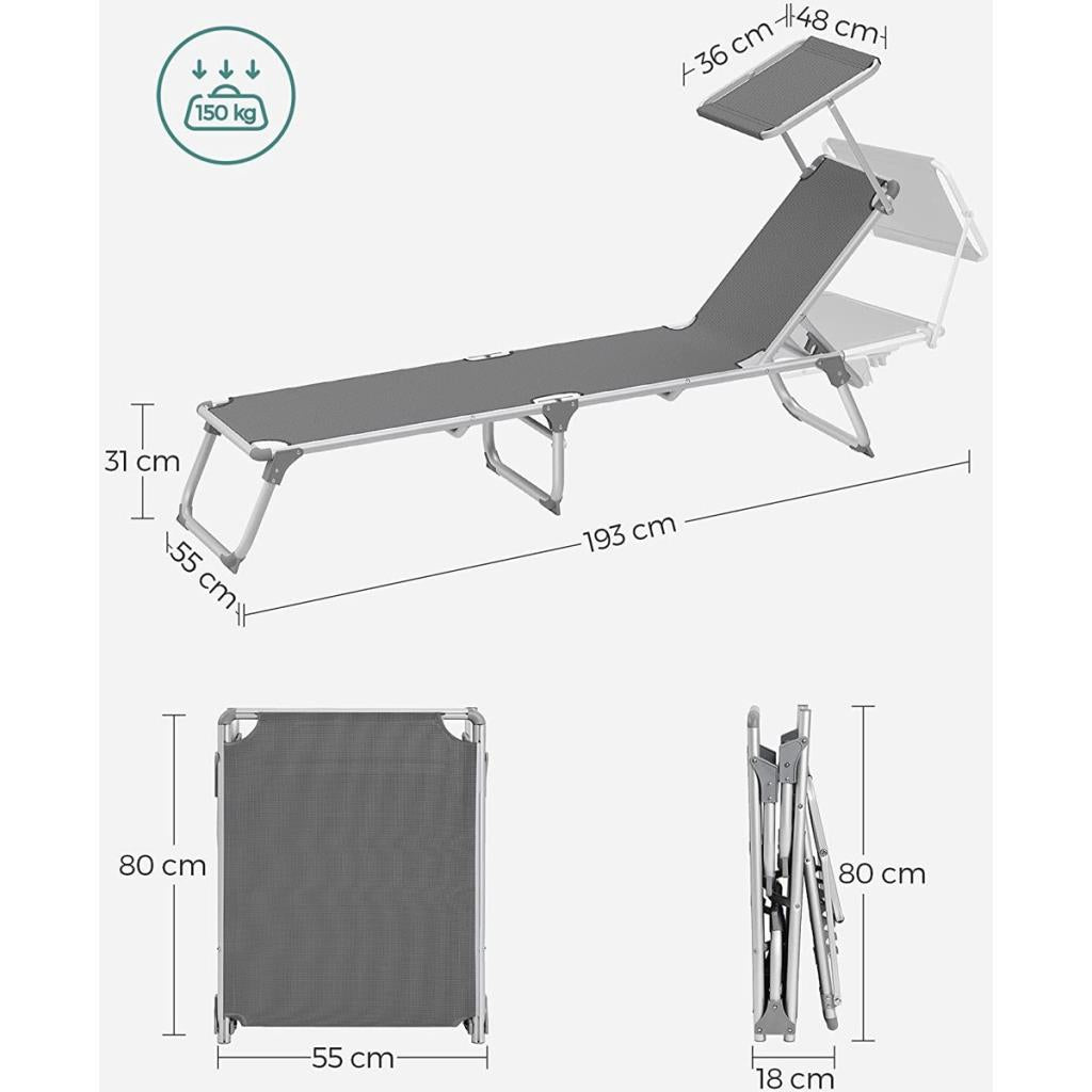 Songmics GCB19 55x193x31 cm Gölgelikli Katlanabilir Şezlong