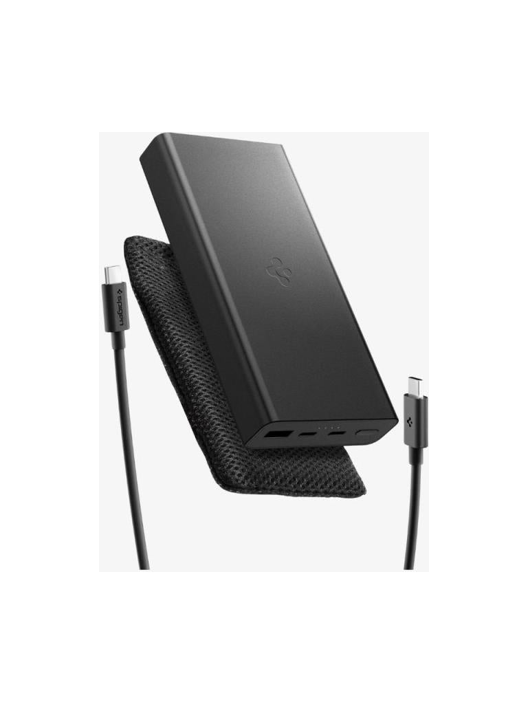 Spigen 20000 mAh Alüminyum Kasa 30W USB-C + USB-A Giriş / Çıkış Hızlı Şarj 3 Portlu Powerbank / 1 Metre Type-C Harici Kablolu Taşınabilir Şarj Cihazı + Taşıma Çantası EA3020 Black - ABA09433