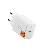 Spigen 20W USB-C Mini Hızlı Şarj Aleti / Şarj Isısını Düşürür GaN Pro Akım Korumalı Güç Adaptörü iPhone & Android & iPad Type-C EE201 Beyaz - ACH08701 - OUTLET