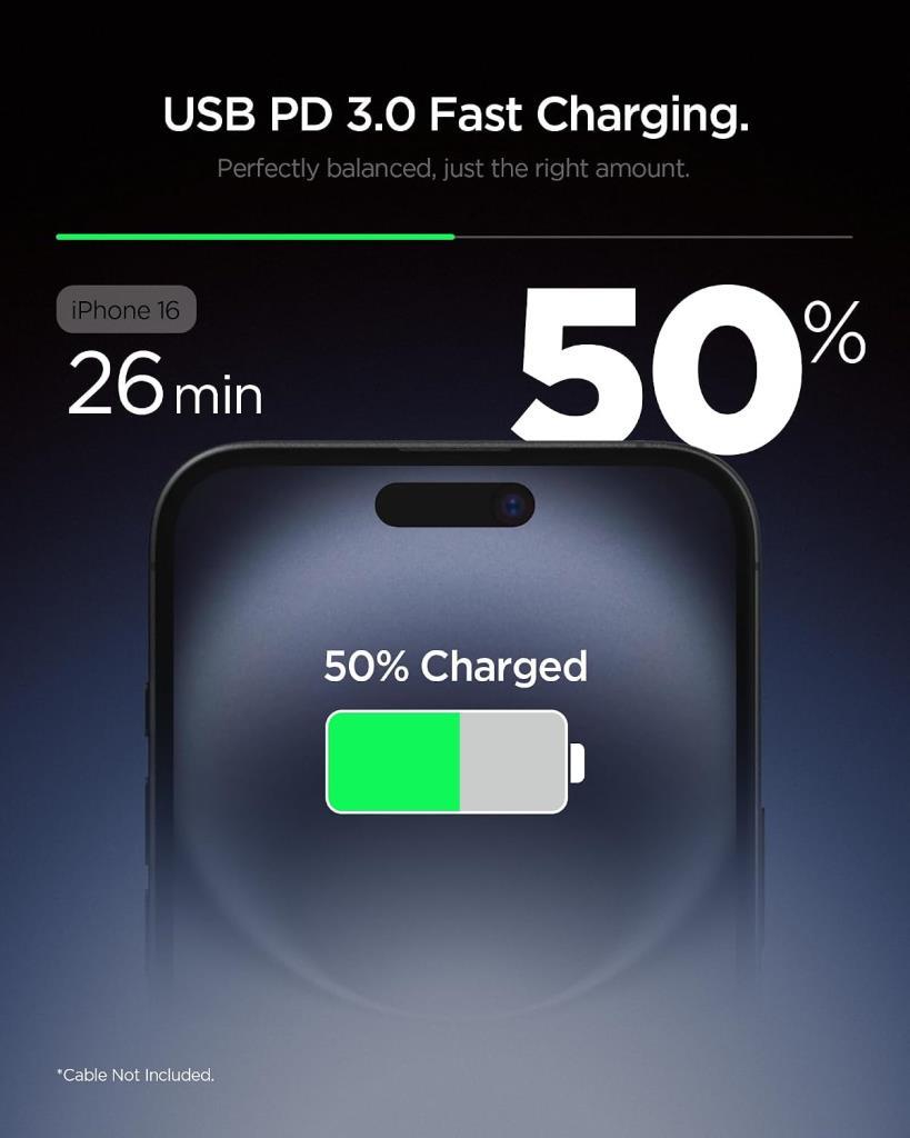 Spigen 20W USB-C Mini Hızlı Şarj Aleti / Şarj Isısını Düşürür GaN Pro Akım Korumalı Güç Adaptörü iPhone & Android & iPad Type-C EE201 Beyaz - ACH08701 - OUTLET