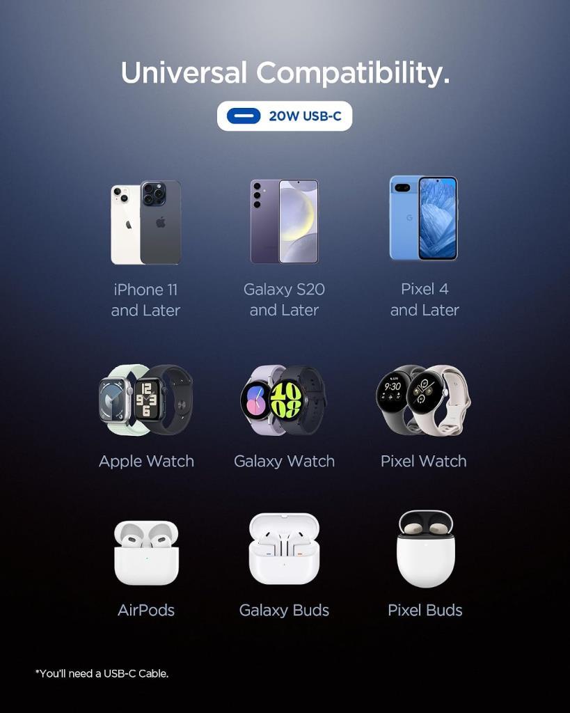 Spigen 20W USB-C Mini Hızlı Şarj Aleti / Şarj Isısını Düşürür GaN Pro Akım Korumalı Güç Adaptörü iPhone & Android & iPad Type-C EE201 Beyaz - ACH08701 - OUTLET