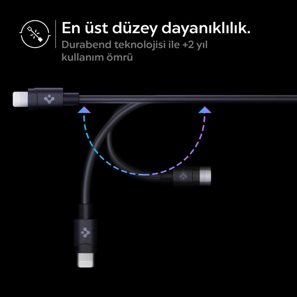 Spigen 47W USB-C 2 Port Araç içi Hızlı Şarj Aleti + Lightning Şarj Kablosu Güç Adaptörü Çakmaklık iPhone & iPad Type-C Black