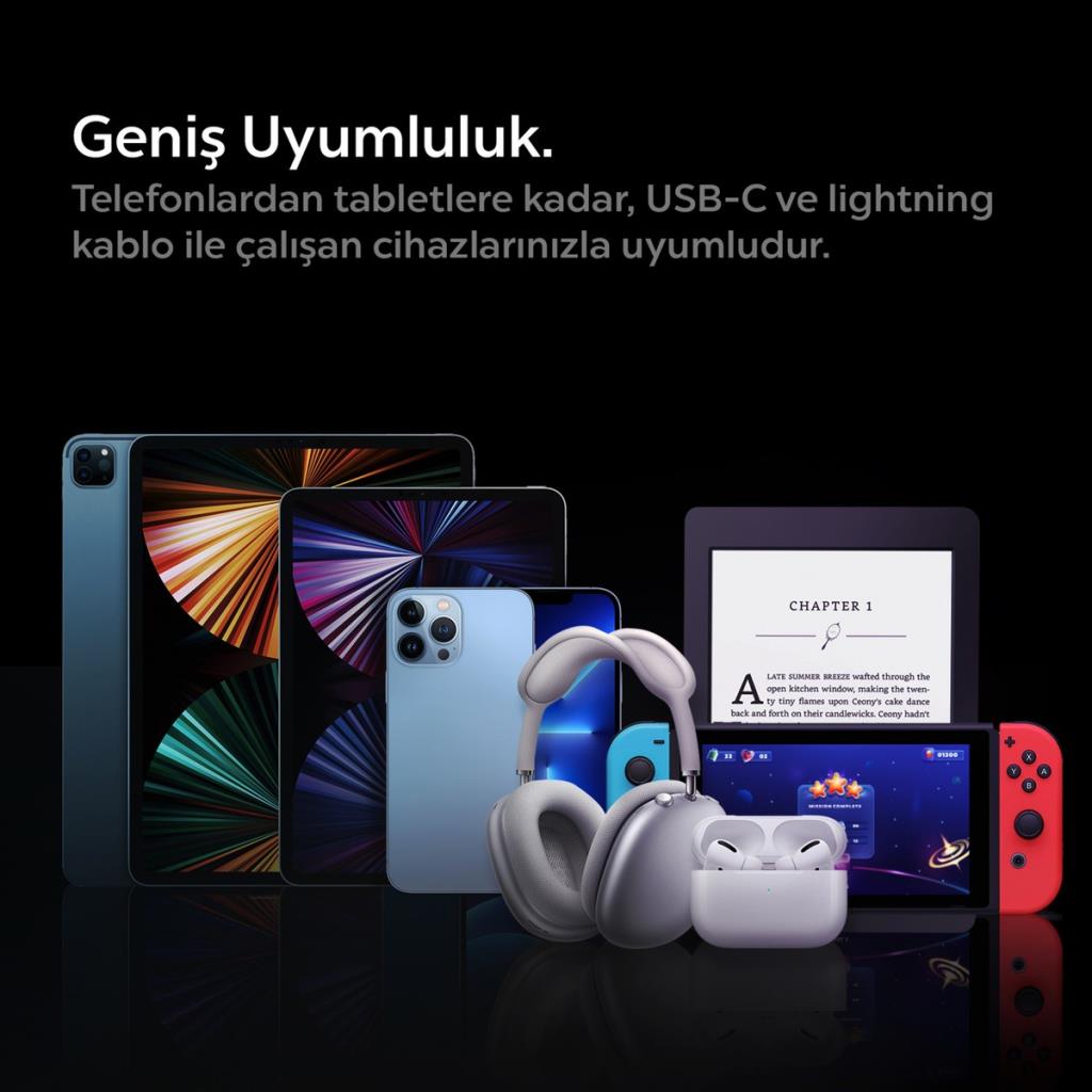 Spigen 47W USB-C 2 Port Araç içi Hızlı Şarj Aleti + Lightning Şarj Kablosu Güç Adaptörü Çakmaklık iPhone & iPad Type-C Black