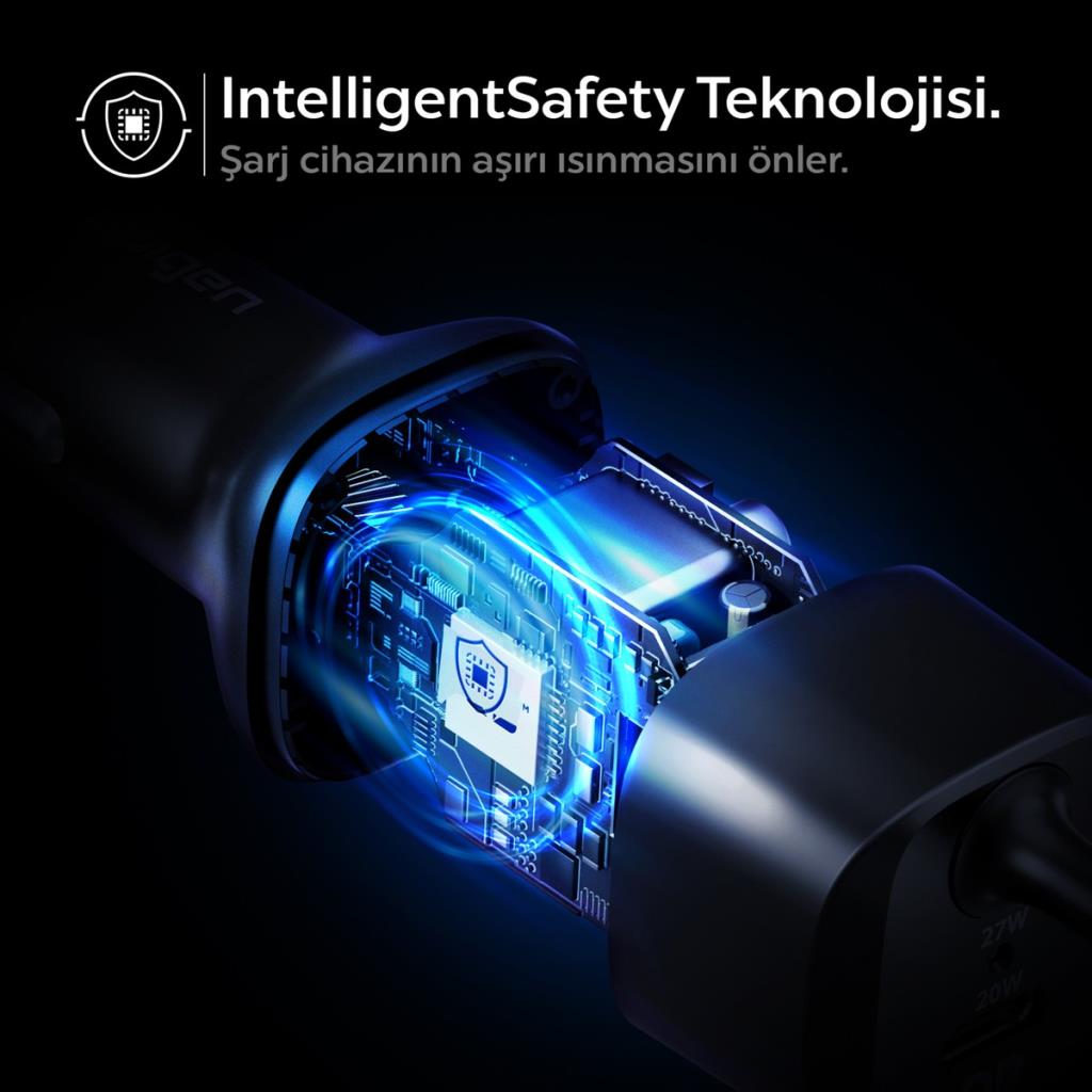 Spigen 47W USB-C 2 Port Araç içi Adaptör + Lightning Şarj Kablosu - Hızlı Şarj Aleti iPhone & iPad Type-C PC2100 - ACP04205- OUTLET