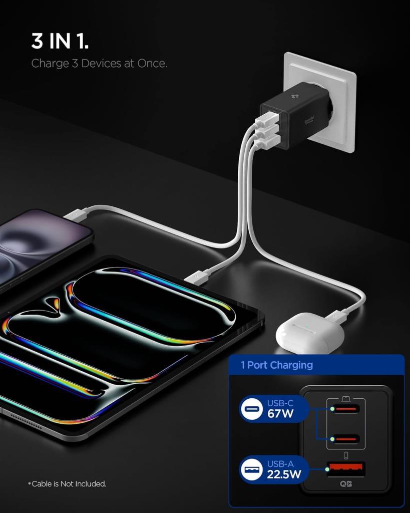 Spigen ACH09458 67 W Siyah Hızlı Şarj Adaptörü - OUTLET