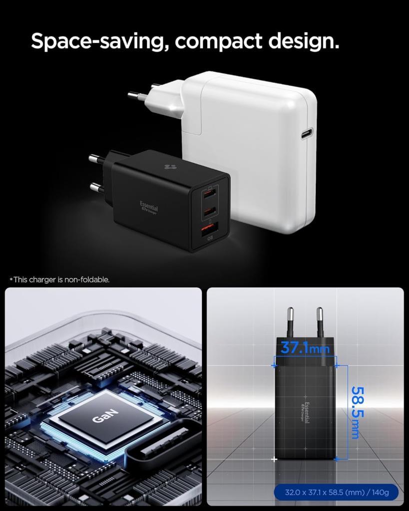 Spigen ACH09458 67 W Siyah Hızlı Şarj Adaptörü - OUTLET