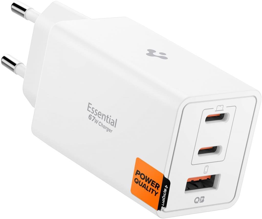 Spigen 67W USB-C + USB-A 3 Port Hızlı Şarj Aleti PPS 2.0 Desteği Isı Düşüren GaN Pro Destekli Akım Korumalı Güç Adaptörü iPhone & Android & iPad & MacBook Type-C White - ACH08710 Outlet
