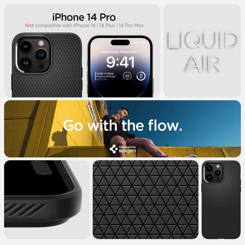 Spigen Apple iPhone 14 Pro Kılıf Liquid Air Matte Black Siyah – ACS04957  - TEŞHİR