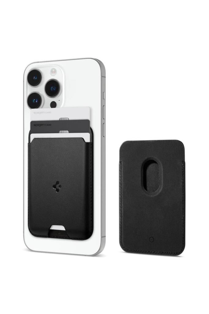 Spigen Apple MagSafe iPhone 15 / iPhone 14 / iPhone 13 / iPhone 12 Serisi için 3 Kart Hazneli Cüzdan Valentinus Black - TEŞHİR