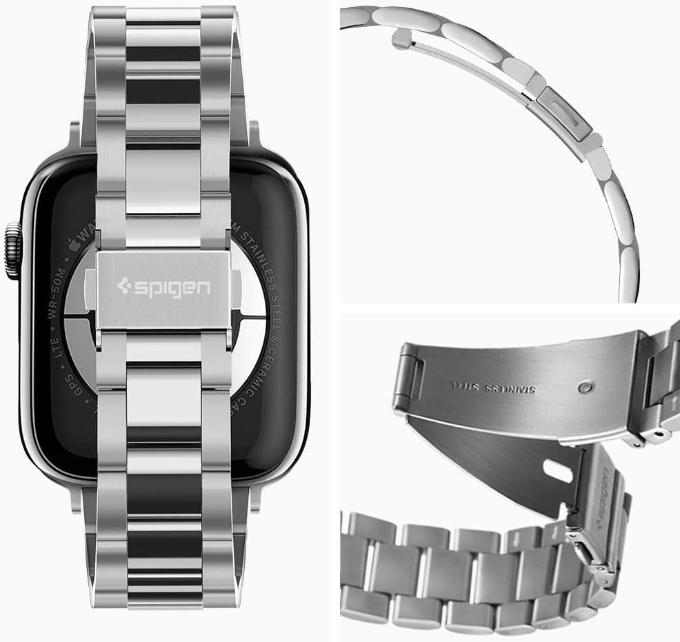 Spigen Apple Watch 42/41mm Seri 11/10/9/8/7 ile Uyumlu Kordon Band Modern Fit Klasik Saat Tipi Çelik Gümüş Kayış - 061MP25943 - Outlet
