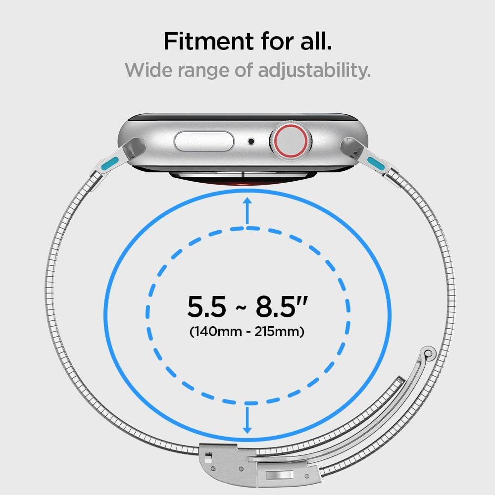Spigen Apple Watch 49/46/45mm Ultra 3/2/1 / Seri 11/10/9/8/7 ile Uyumlu Kordon Band Sleek Link İnce Baklalı Çelik Gümüş Kayış - AMP07224 (Spigen TR Garantili) Silver - Teşhir