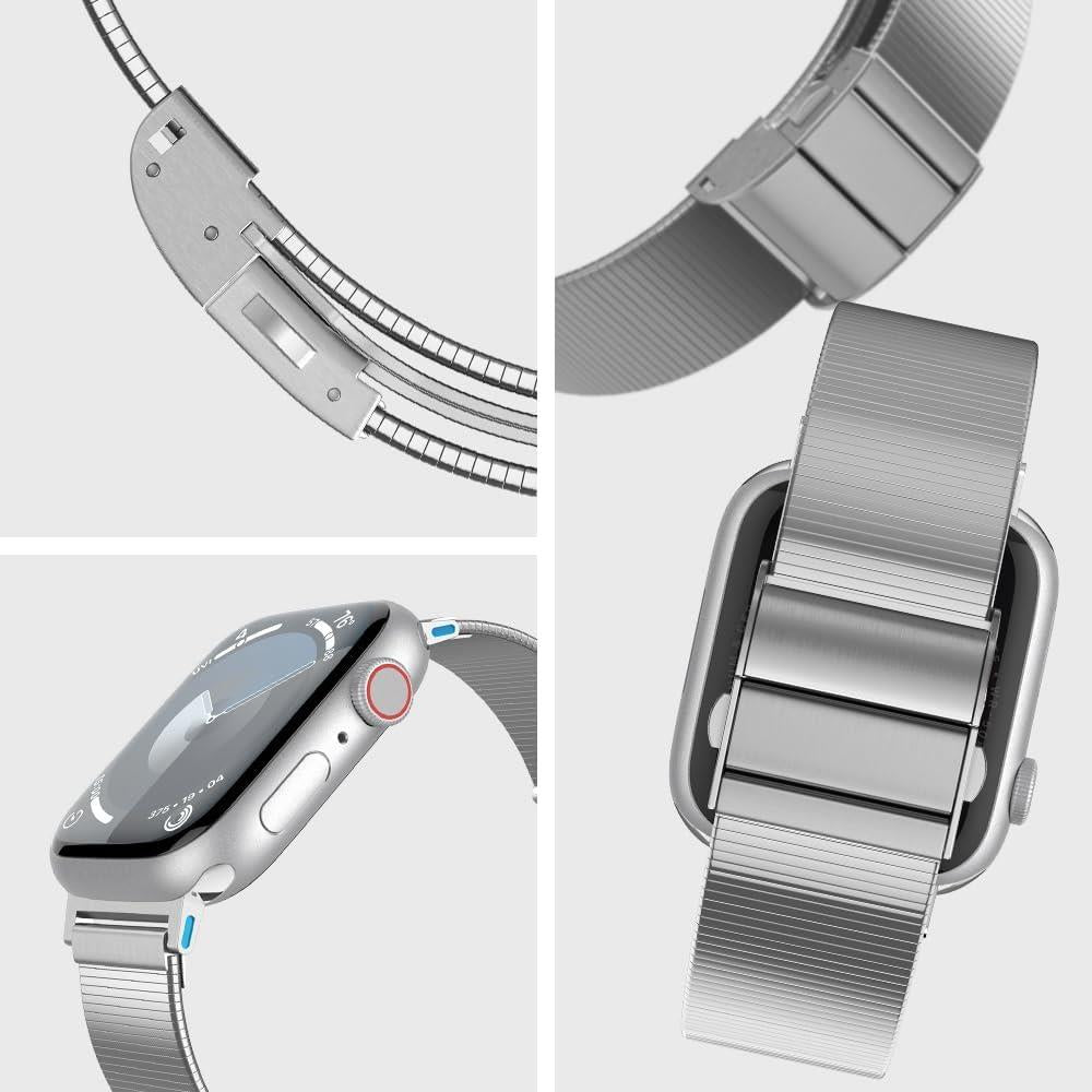 Spigen Apple Watch 49/46/45mm Ultra 3/2/1 / Seri 11/10/9/8/7 ile Uyumlu Kordon Band Sleek Link İnce Baklalı Çelik Gümüş Kayış - AMP07224 (Spigen TR Garantili) Silver - Teşhir
