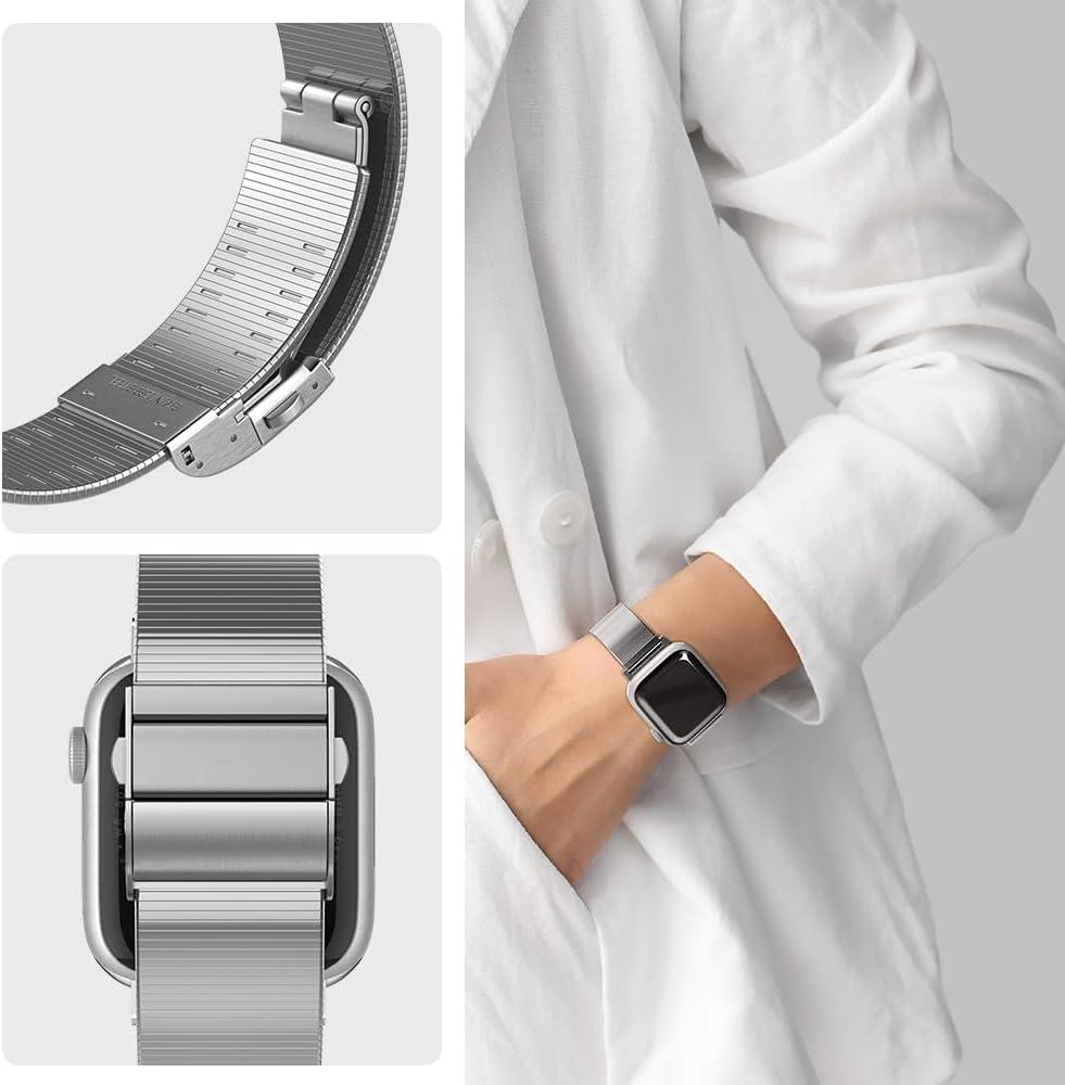 Spigen Apple Watch 49/46/45mm Ultra 3/2/1 / Seri 11/10/9/8/7 ile Uyumlu Kordon Band Sleek Link İnce Baklalı Çelik Gümüş Kayış - AMP07224 (Spigen TR Garantili) Silver - Teşhir