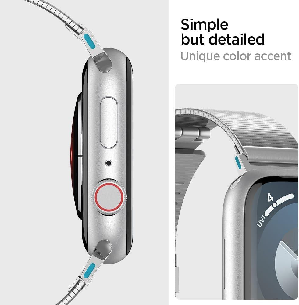 Spigen Apple Watch 49/46/45mm Ultra 3/2/1 / Seri 11/10/9/8/7 ile Uyumlu Kordon Band Sleek Link İnce Baklalı Çelik Gümüş Kayış - AMP07224 (Spigen TR Garantili) Silver - Teşhir