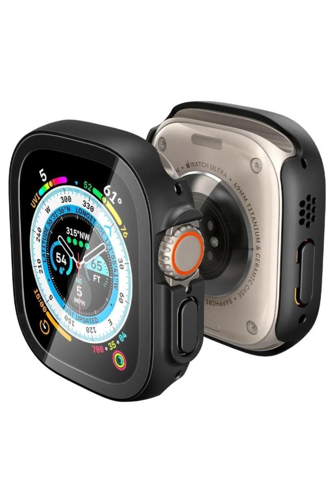 Spigen Apple Watch 49mm (Ultra 2/1) Kılıf Thin Fit 360 + Cam Ekran Koruyucu (Black - ACS05558) - TEŞHİR