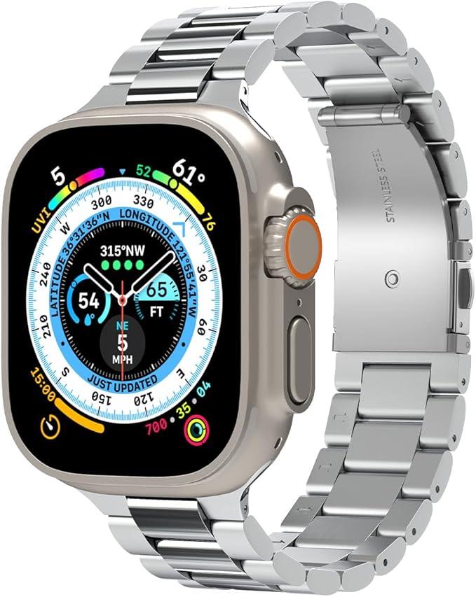 Spigen Apple Watch 49/46/45mm Ultra 3/2/1 / Seri 11/10/9/8/7 ile Uyumlu Kordon Band Modern Fit Klasik Saat Tipi Çelik Gümüş Kayış AMP06356 - Silver