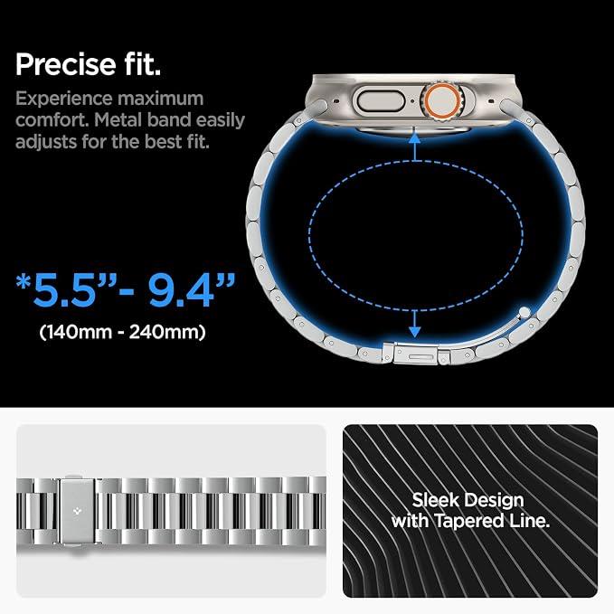 Spigen Apple Watch 49/46/45mm Ultra 3/2/1 / Seri 11/10/9/8/7 ile Uyumlu Kordon Band Modern Fit Klasik Saat Tipi Çelik Gümüş Kayış AMP06356 - Silver