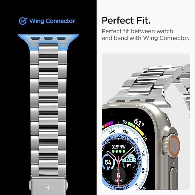 Spigen Apple Watch 49/46/45mm Ultra 3/2/1 / Seri 11/10/9/8/7 ile Uyumlu Kordon Band Modern Fit Klasik Saat Tipi Çelik Gümüş Kayış AMP06356 - Silver