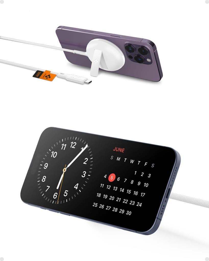 Spigen MagFit (15W) Manyetik Kablosuz Şarj Cihazı iPhone için MagSafe özellikli Kickstand ArcField White - ACH05430